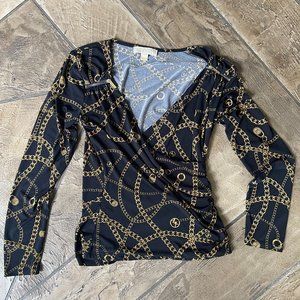 Michael Kors Chain print wrap top zipper details